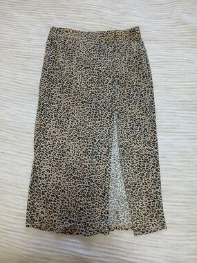 Leopard Print Midi Skirt with Front Slit - Brown/Black